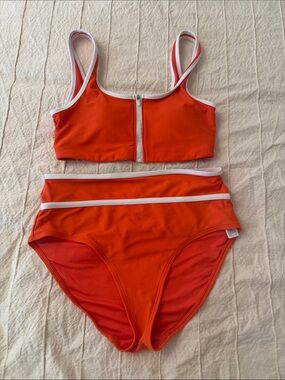 Old Navy Orange Two-Piece Bikini with White Trim
